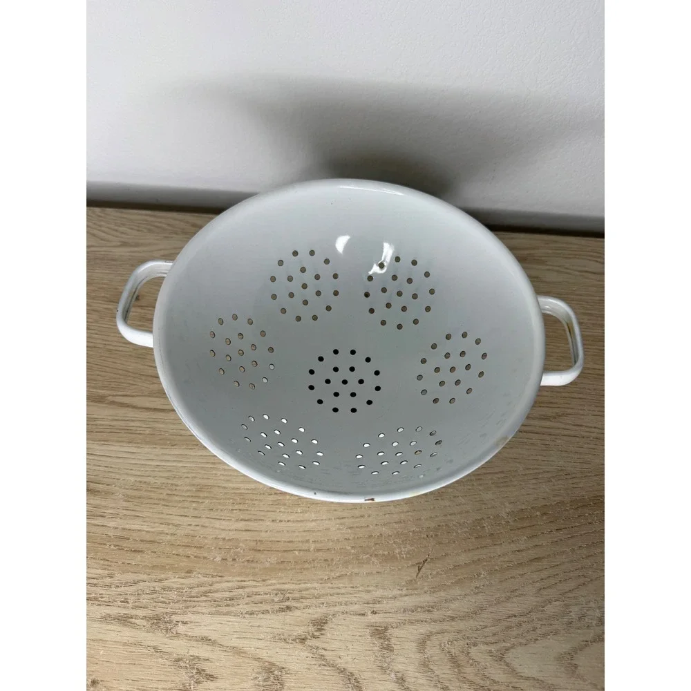 Vintage Floral Enamel Colander White Footed‎ Strainer Farmhouse Cottage 9.5 Inch